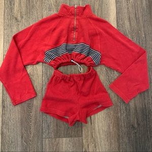 Matching red short set.